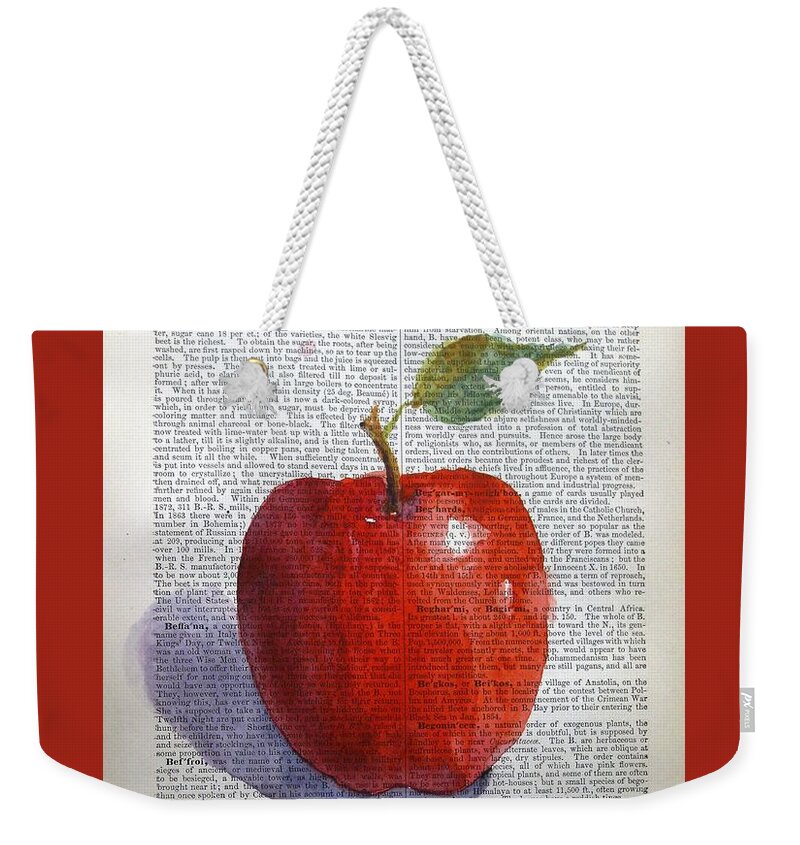 Antique Paper Weekender Tote Bag featuring the painting Kattywompus Apple on Antique Paper by Maria Hunt