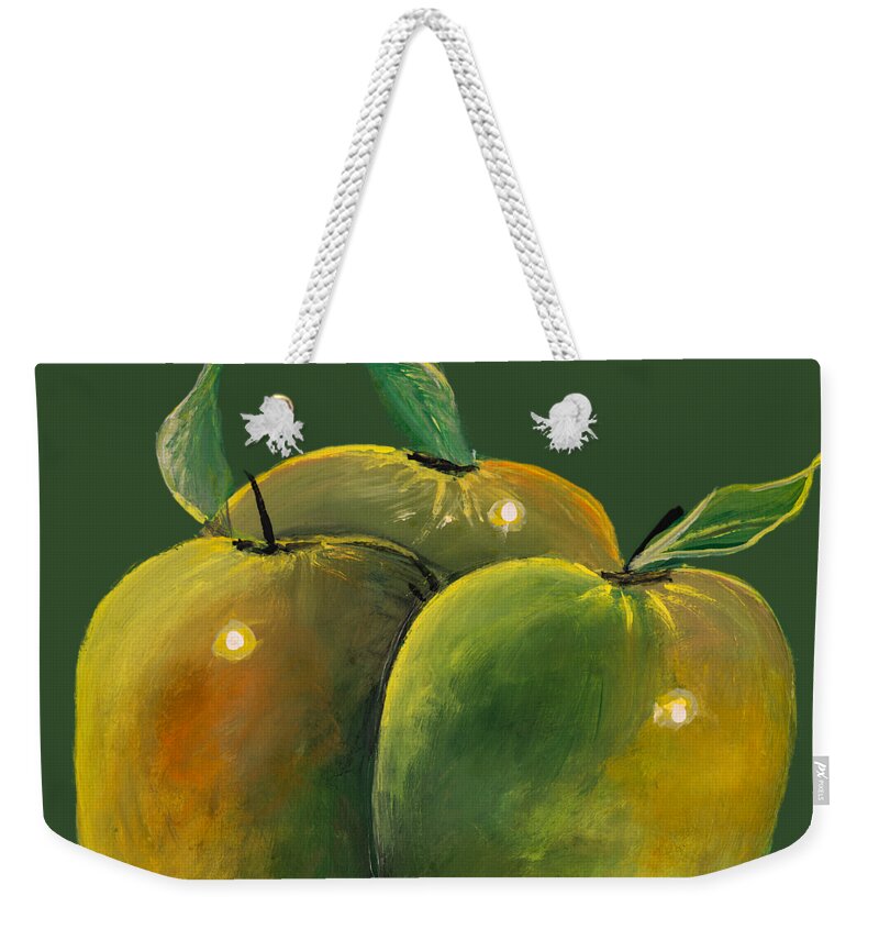 Texas Weekender Tote Bag featuring the photograph Apple Trio by Erich Grant