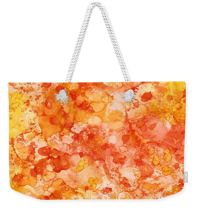 Citrus Abstract Weekender Tote Bag featuring the painting Apricot Delight by Patricia Lintner