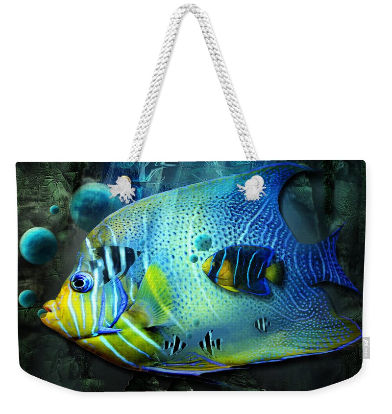 Digital Art Weekender Tote Bag featuring the digital art Aqua Fantasy Art World by Artful Oasis