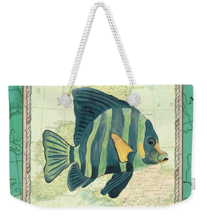 Fish Weekender Tote Bag featuring the painting Aqua Maritime Fish by Debbie DeWitt