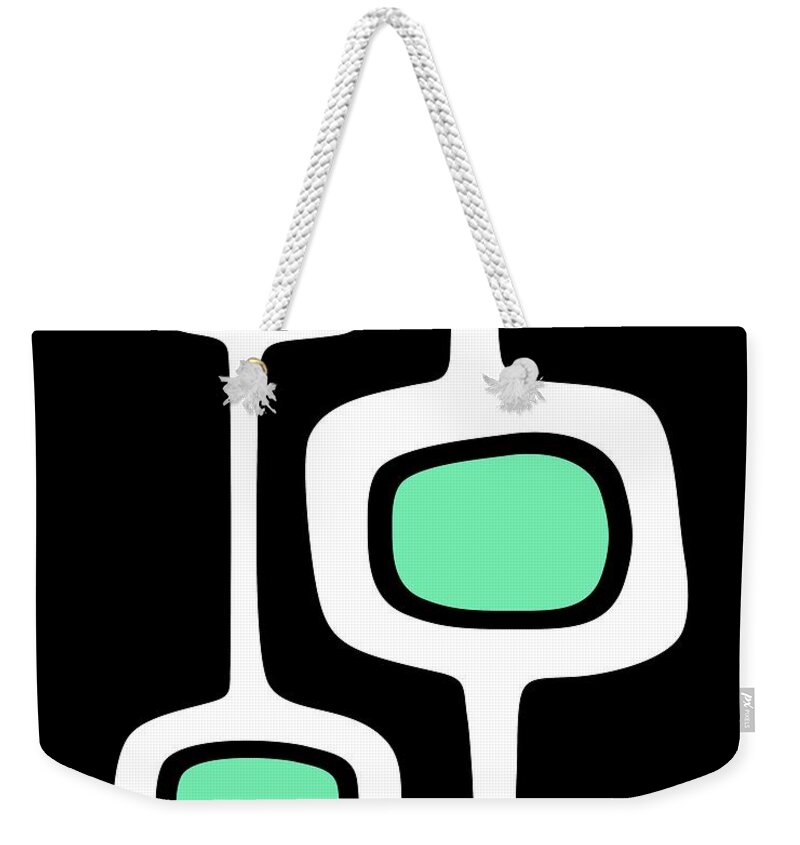 Mid Century Modern Weekender Tote Bag featuring the digital art Aqua Mod Pod 3 on Black by Donna Mibus