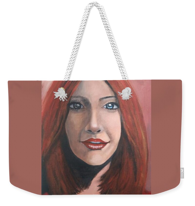 Redhead Weekender Tote Bag featuring the painting Arabella by Barbara J Blaisdell