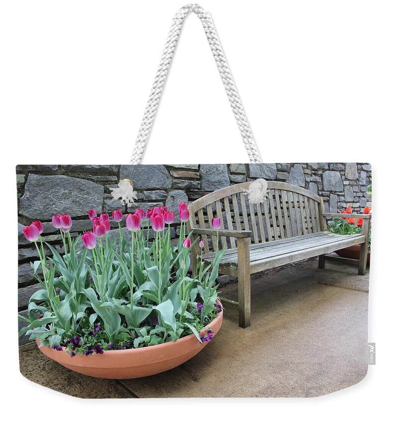Bench Weekender Tote Bag featuring the photograph Arboretum Bench by Allen Nice-Webb