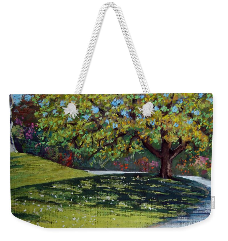 Pastel Weekender Tote Bag featuring the pastel Arboretum Path by Karen Coggeshall