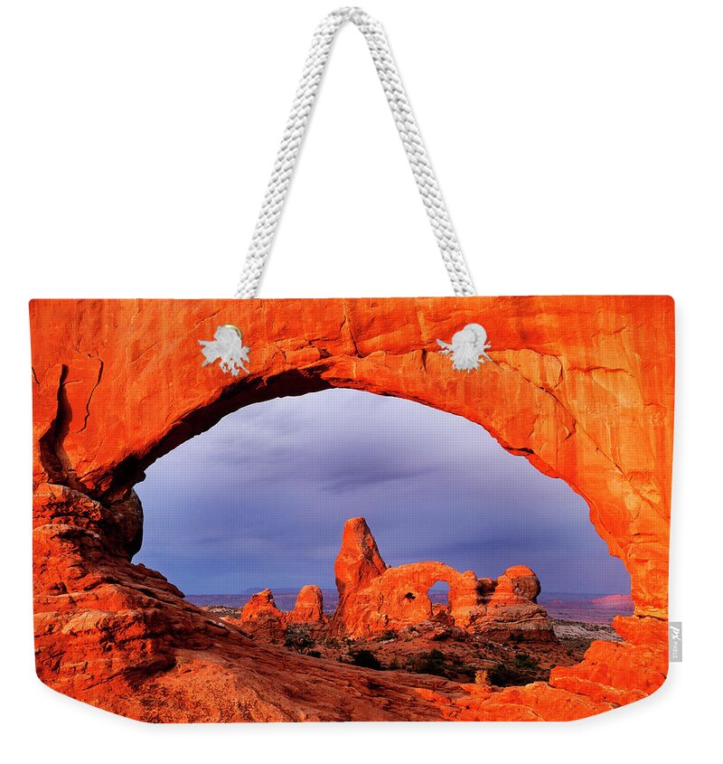 National Parks Weekender Tote Bag featuring the photograph Arches National Park by Mark Miller
