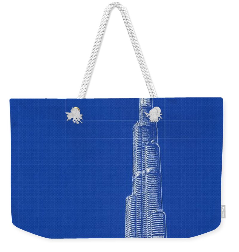 Nature Weekender Tote Bag featuring the painting Archtecture Blueprint Burj Khalifa by Celestial Images