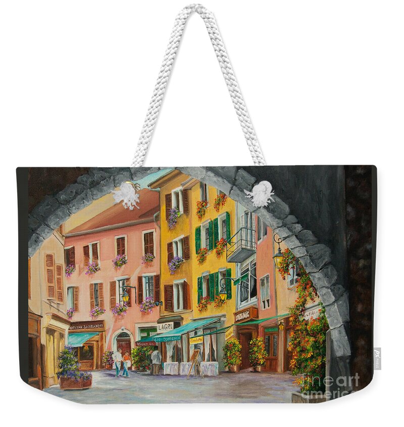 Annecy France Art Weekender Tote Bag featuring the painting Archway To Annecy's Side Streets by Charlotte Blanchard