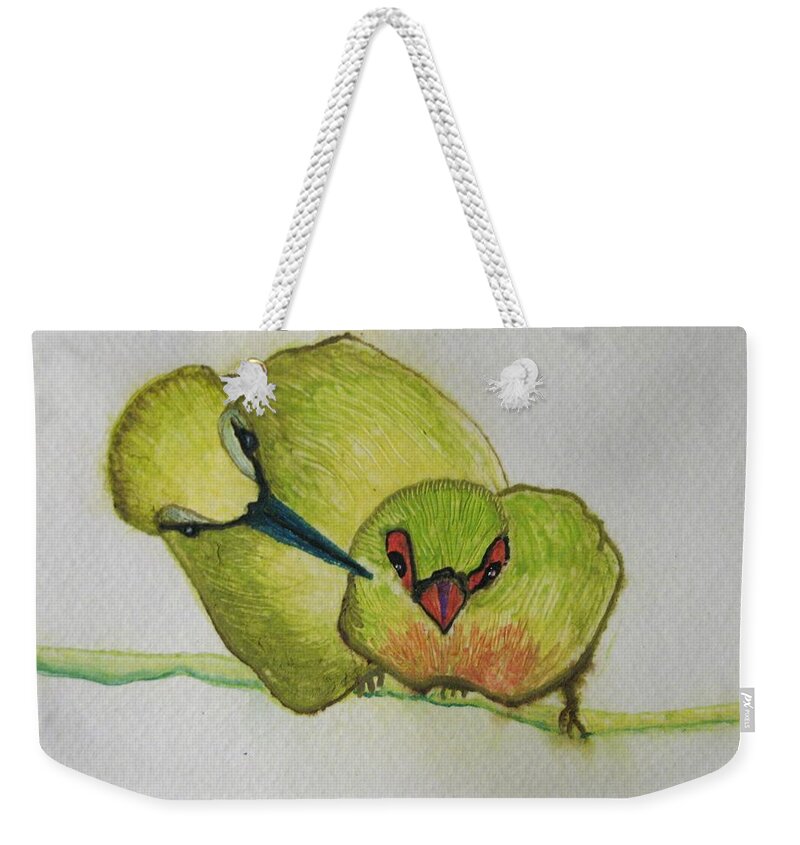 Birds Weekender Tote Bag featuring the painting Are you Alright by Patricia Arroyo