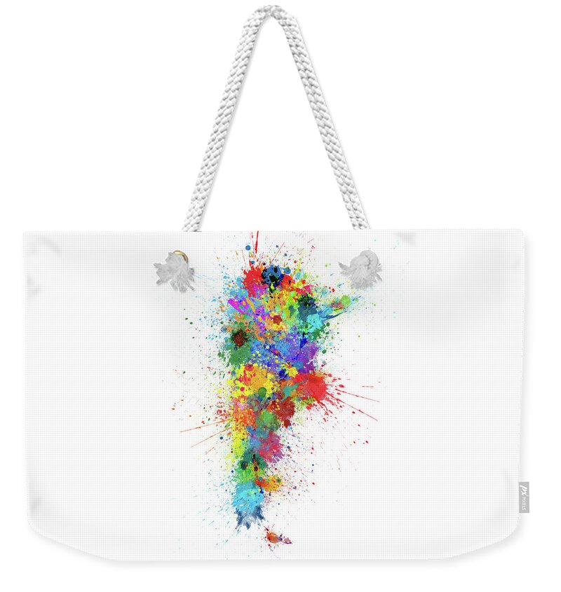 Argentina Map Weekender Tote Bag featuring the digital art Argentina Paint Splashes Map by Michael Tompsett