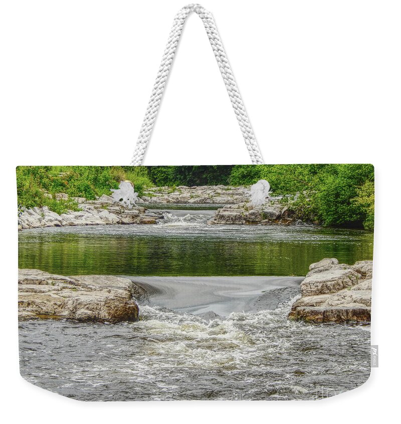 Huron River Weekender Tote Bag featuring the photograph Argo Cascade Falls by Phil Perkins