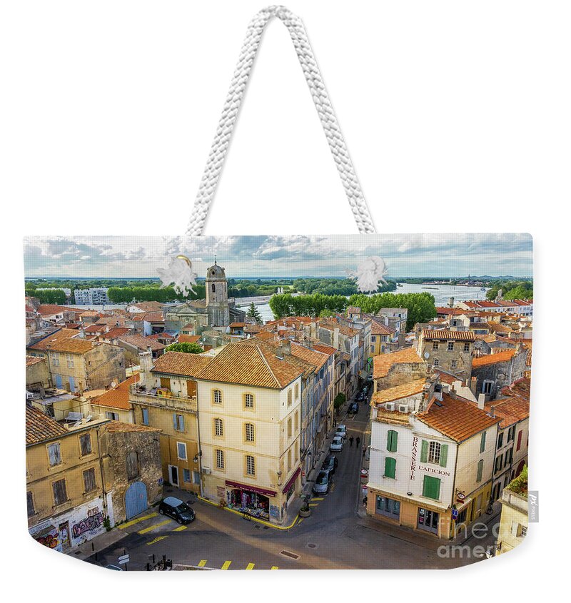 Liesl Walsh Weekender Tote Bag featuring the photograph Arial View of Arles, France by Liesl Walsh