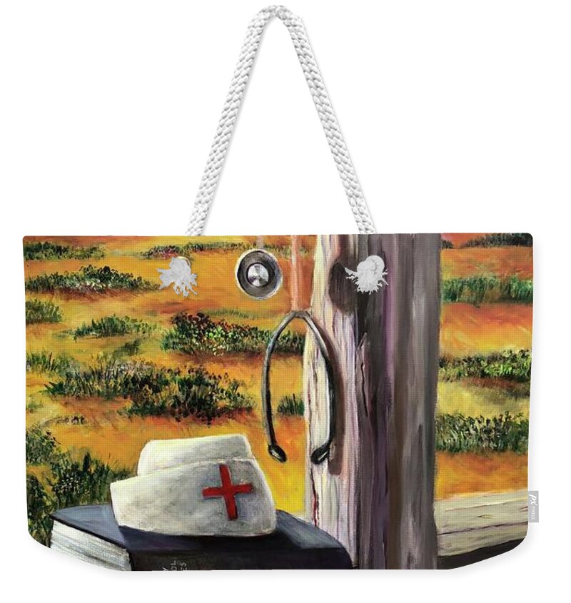 Arizona Weekender Tote Bag featuring the painting Arizona The Nurse and Hope by Rand Burns