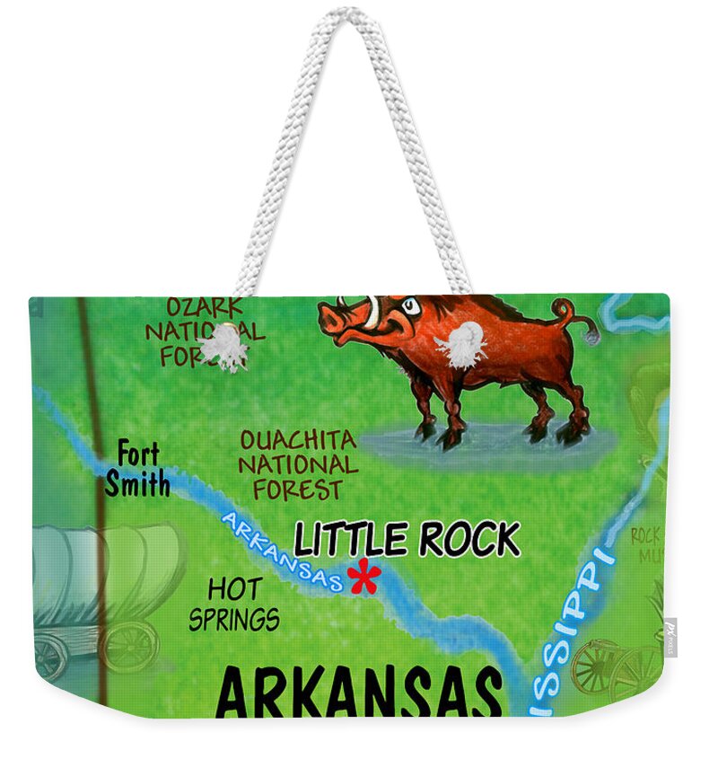 Arkansas Weekender Tote Bag featuring the digital art Arkansas Fun Map by Kevin Middleton