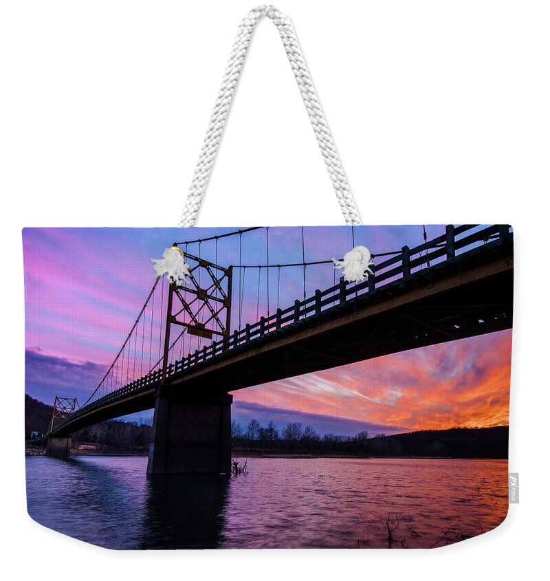 America Weekender Tote Bag featuring the photograph Arkansas Golden Gate Bridge Under Fire by Gregory Ballos