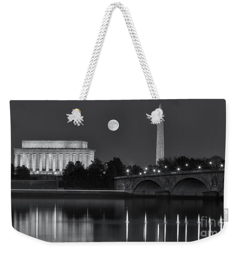 Washington D.c. Weekender Tote Bag featuring the photograph Arlington MemorialBridge 2 bw by Jerry Fornarotto