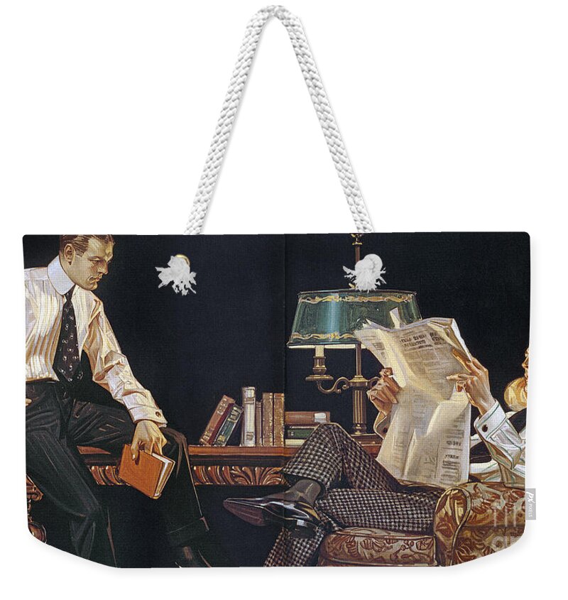 1914 Weekender Tote Bag featuring the photograph Arrow Shirt Collar Ad, 1914 by Granger