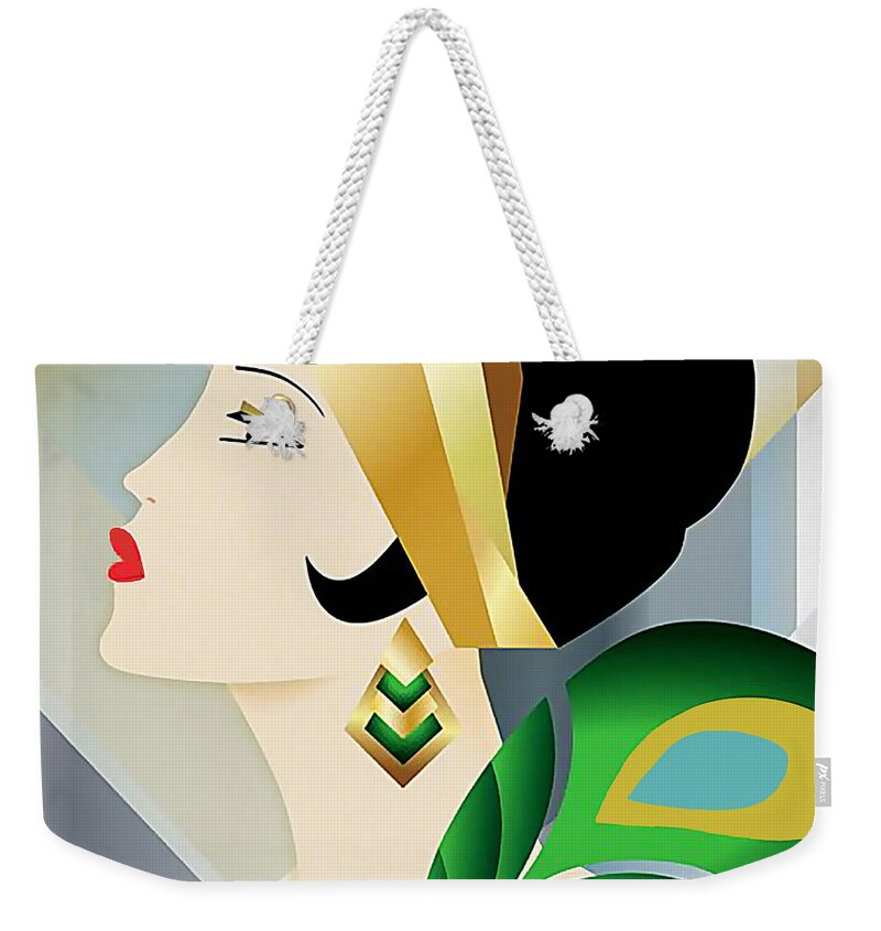 Art Deco Weekender Tote Bag featuring the digital art Roaring 20s Flapper by Chuck Staley