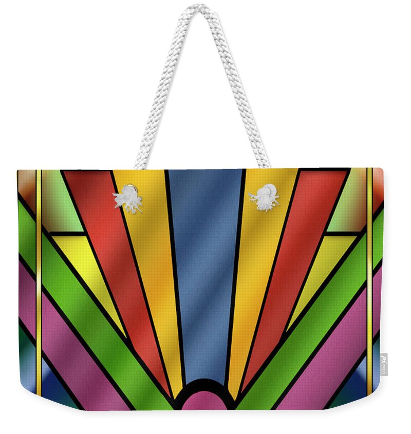 Art Deco Weekender Tote Bag featuring the digital art Art Deco Chevron 4 V by Chuck Staley