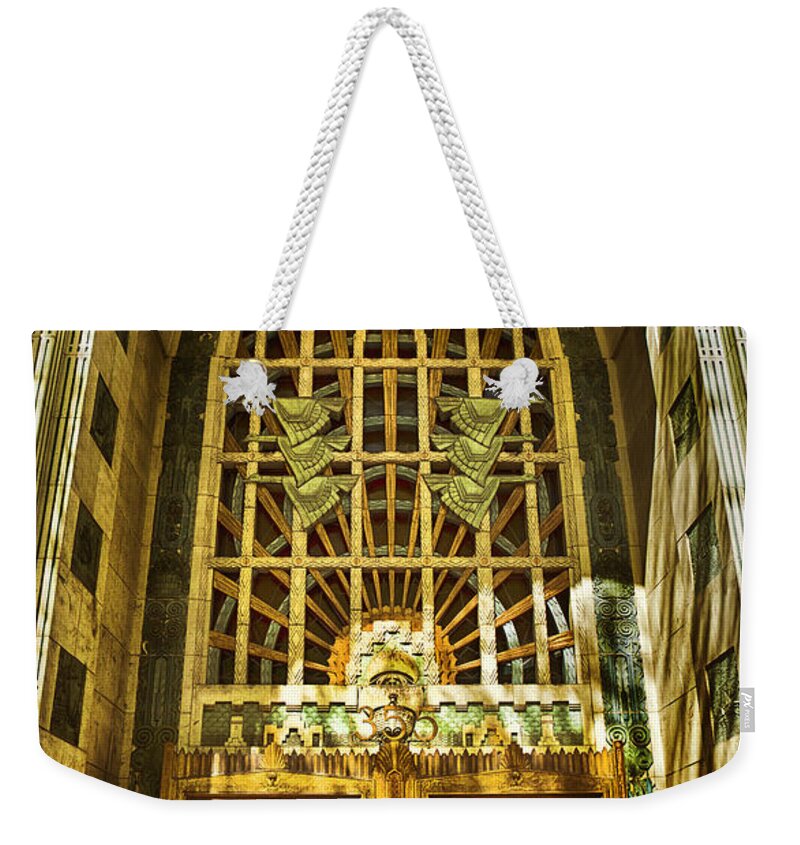 Vancouver Weekender Tote Bag featuring the photograph Art Deco Marine Building by Theresa Tahara