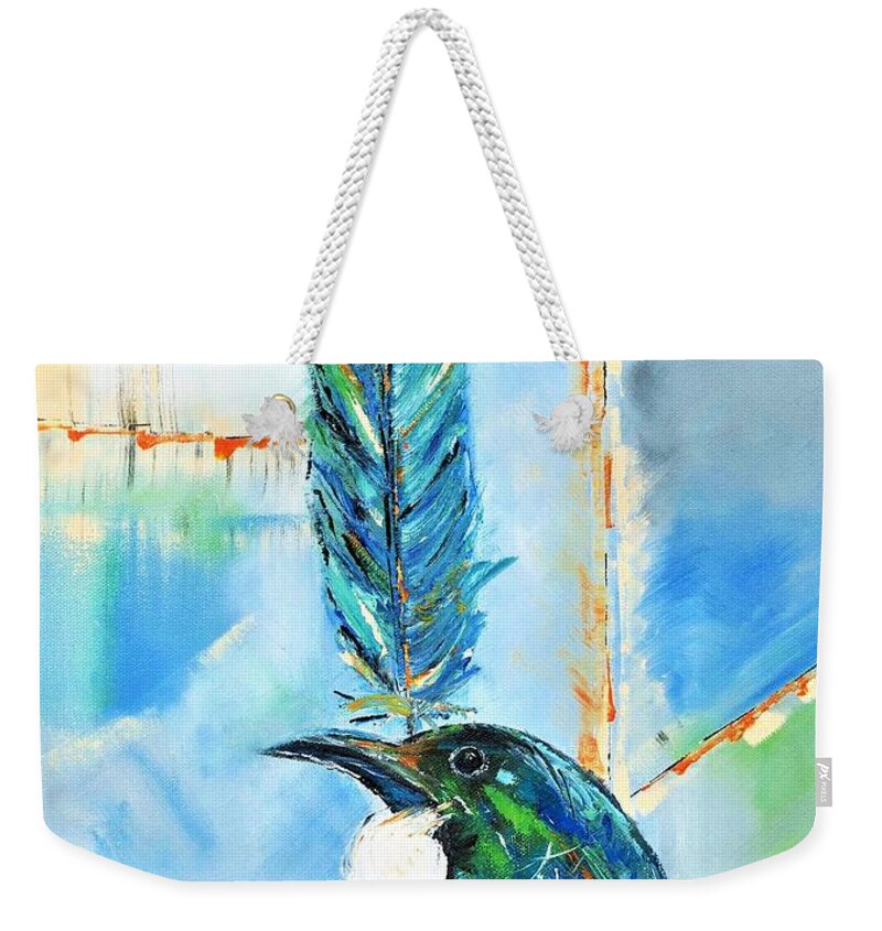 Bird Weekender Tote Bag featuring the painting Art Of Balance by Tracey Lee Cassin