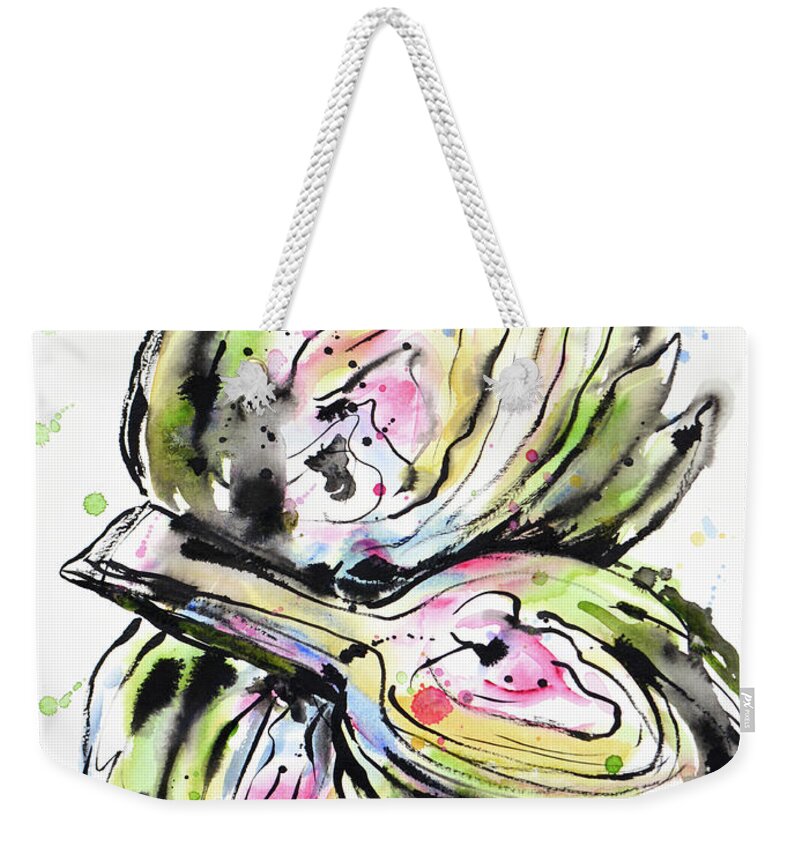 Artichoke Weekender Tote Bag featuring the painting Artichoke Hearts by Zaira Dzhaubaeva