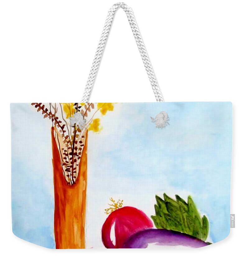 Artichoke Weekender Tote Bag featuring the painting Artichokes and Eggplant by Jamie Frier