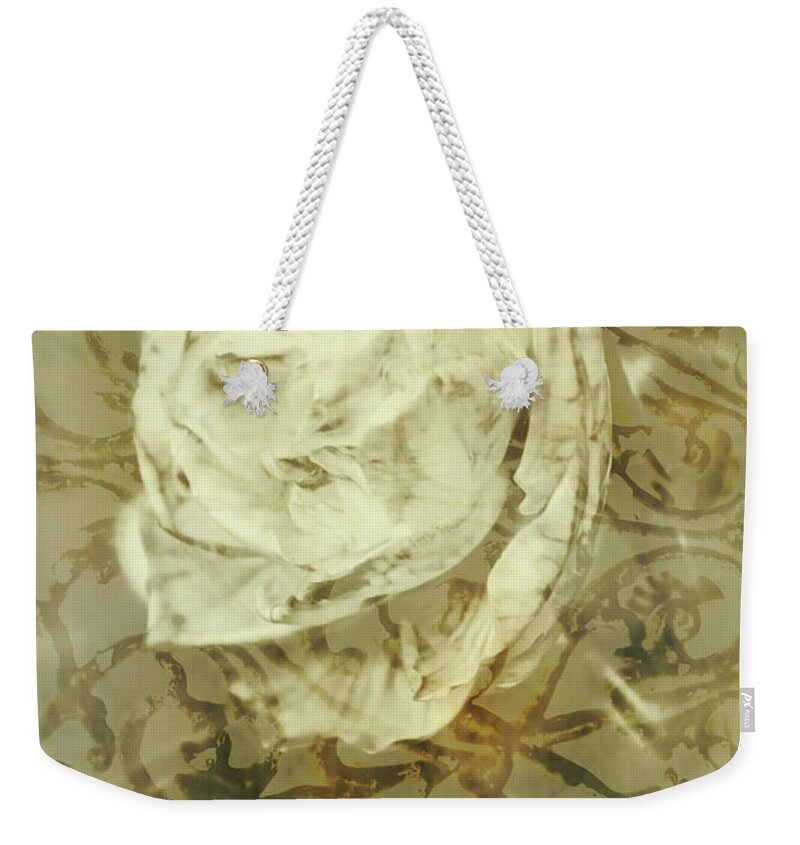 Vintage Weekender Tote Bag featuring the photograph Artistic vintage floral art with double overlay by Jorgo Photography