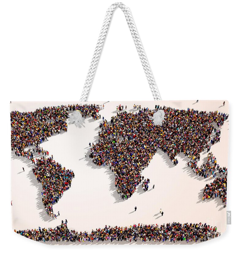 Artistic World Map Made From People Weekender Tote Bag featuring the painting Artistic World Map made from people by Celestial Images