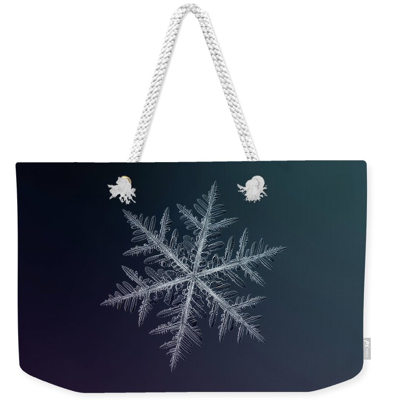 Snowflake Weekender Tote Bag featuring the photograph Snowflake photo - Neon by Alexey Kljatov