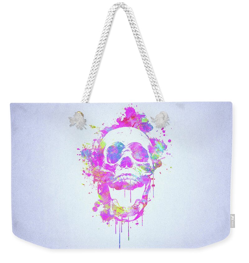 Illusion Weekender Tote Bag featuring the digital art Cool and Trendy Pink Watercolor Skull by Philipp Rietz