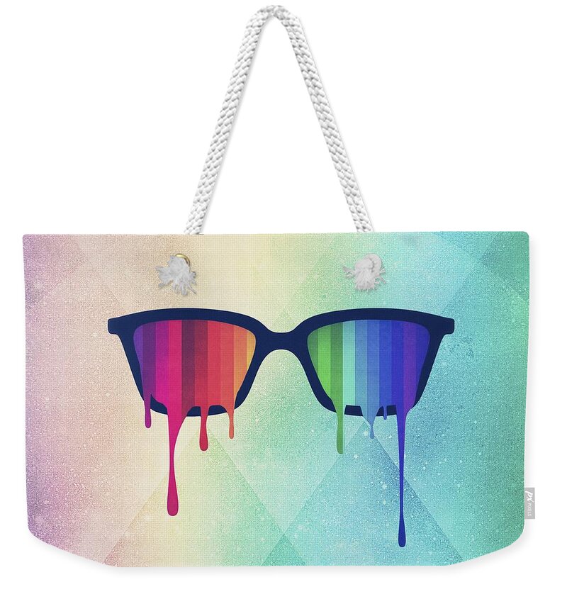 Nerd Weekender Tote Bag featuring the digital art Love Wins Rainbow - Spectrum Pride Hipster Nerd Glasses by Philipp Rietz