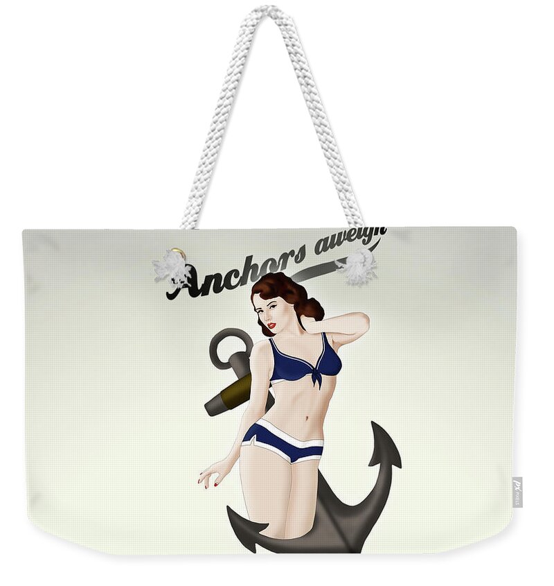 Pinup Weekender Tote Bag featuring the drawing Anchors Aweigh - Classic Pin Up by Nicklas Gustafsson