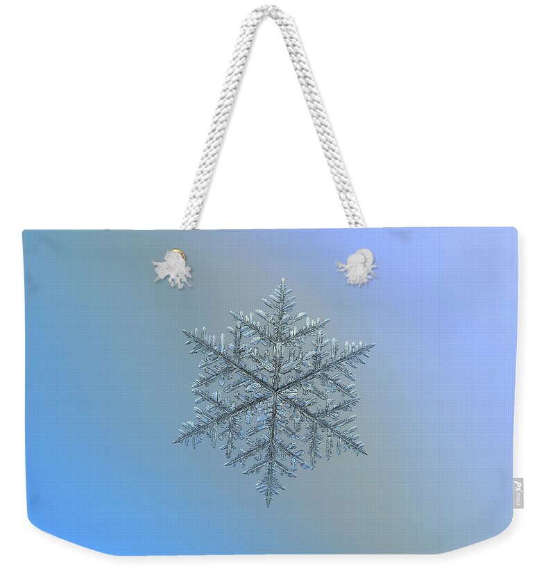 Snowflake Weekender Tote Bag featuring the photograph Snowflake photo - Majestic crystal by Alexey Kljatov