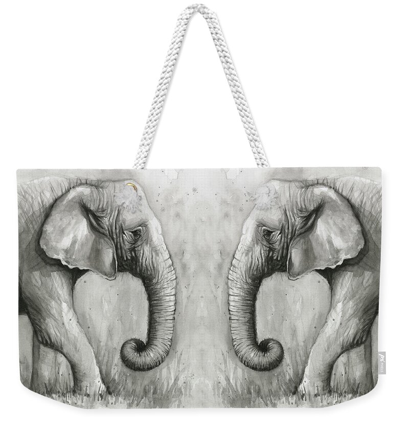 Elephant Weekender Tote Bag featuring the painting Elephant Watercolor by Olga Shvartsur