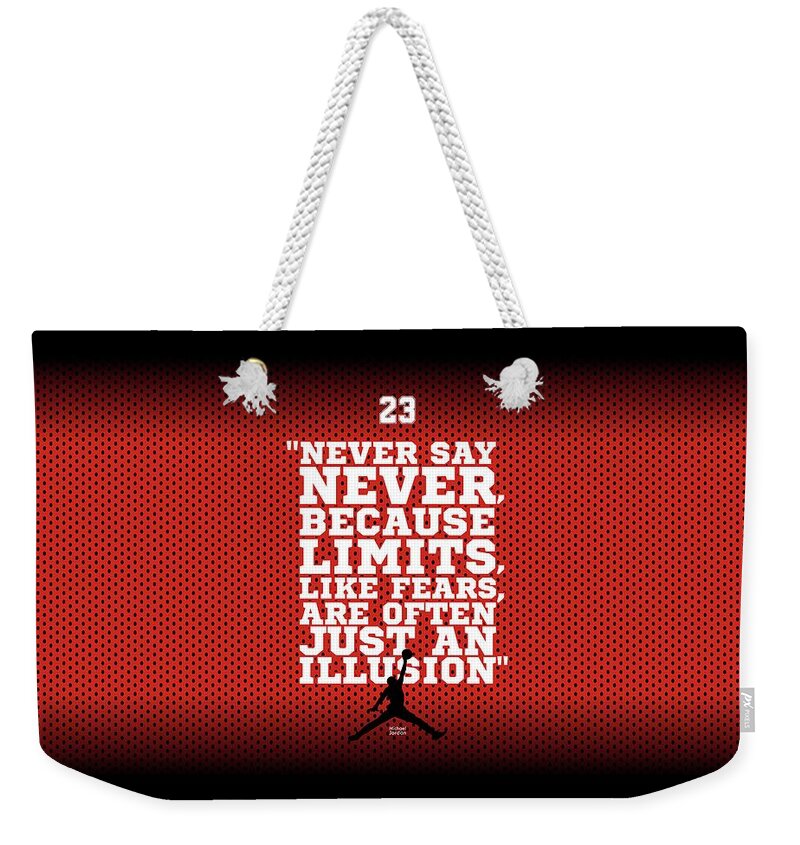 Gym Weekender Tote Bag featuring the digital art Never Say Never Gym Motivational Quotes Poster by Lab No 4