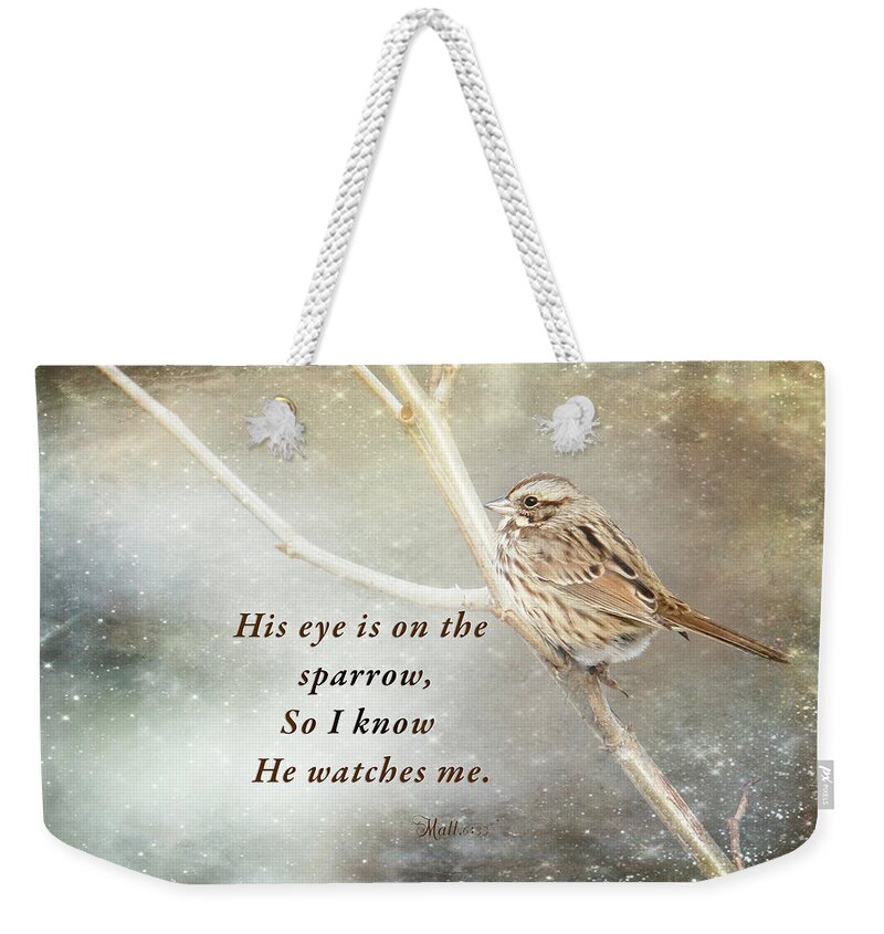 Bird Weekender Tote Bag featuring the photograph His Eye is on the Sparrow by Eleanor Abramson