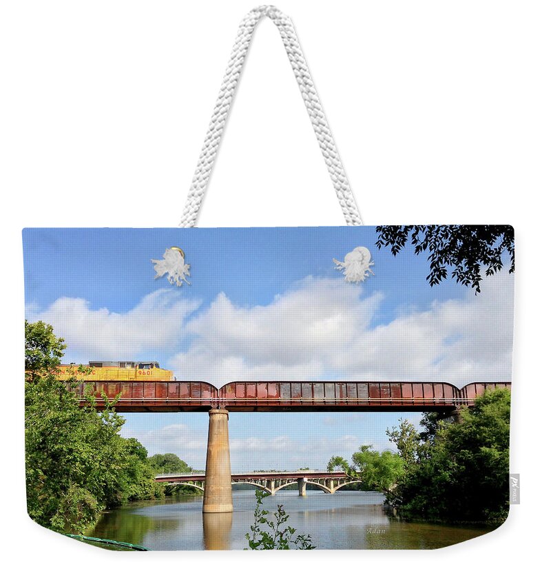 Lady Bird Lake Weekender Tote Bag featuring the photograph Train Across Lady Bird Lake by Felipe Adan Lerma