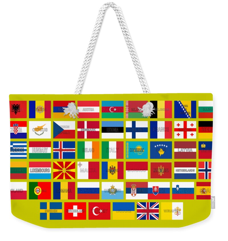 Europe Weekender Tote Bag featuring the digital art Flags of Europe Words 2 by Roy Pedersen