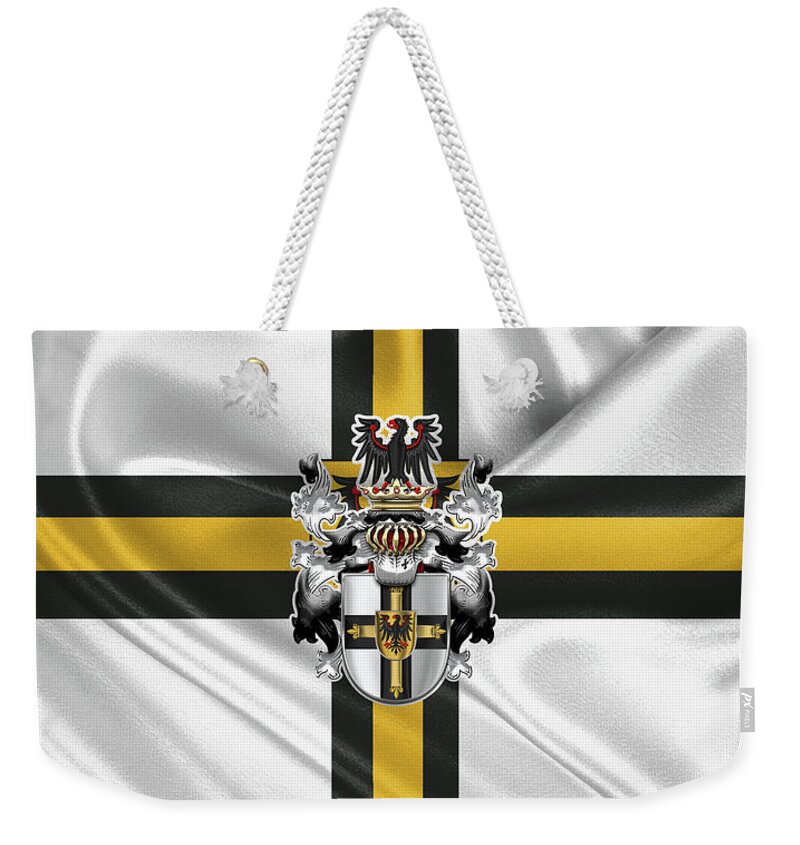 ancient Brotherhoods Collection By Serge Averbukh Weekender Tote Bag featuring the digital art Teutonic Order - Coat of Arms over Flag by Serge Averbukh