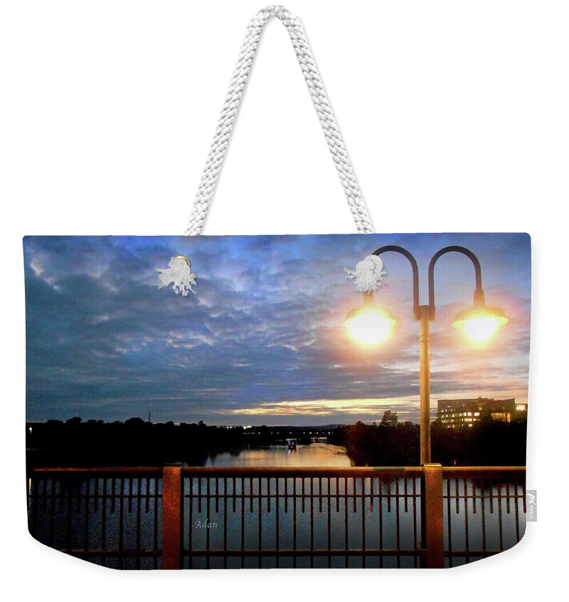 Lady Bird Lake Weekender Tote Bag featuring the photograph Boat Lights Sunset on Lady Bird Lake by Felipe Adan Lerma
