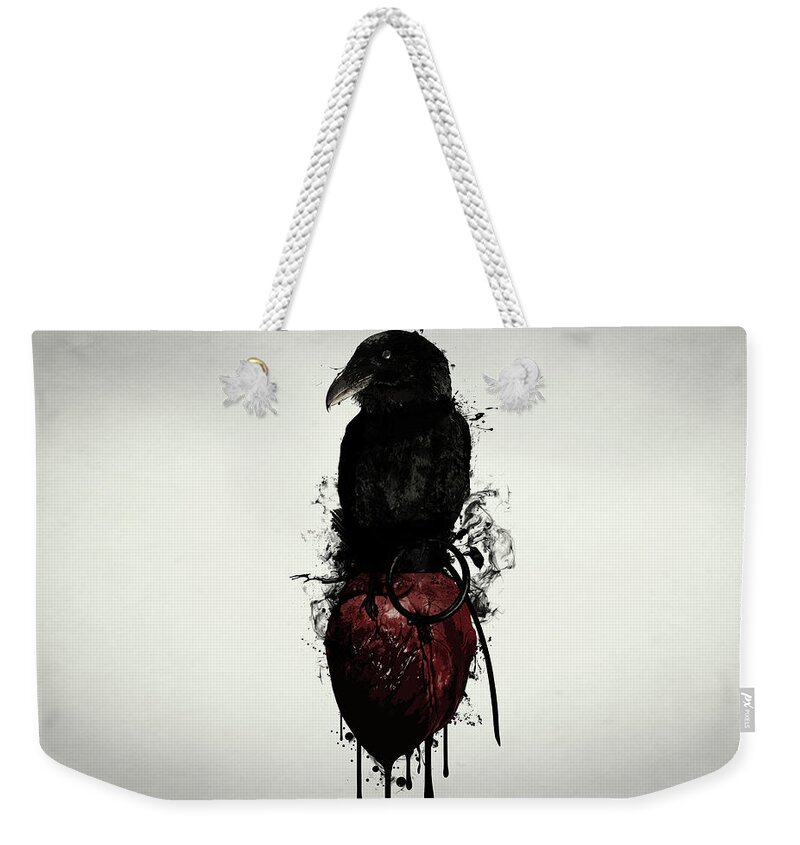 Raven Weekender Tote Bag featuring the digital art Raven and Heart Grenade by Nicklas Gustafsson