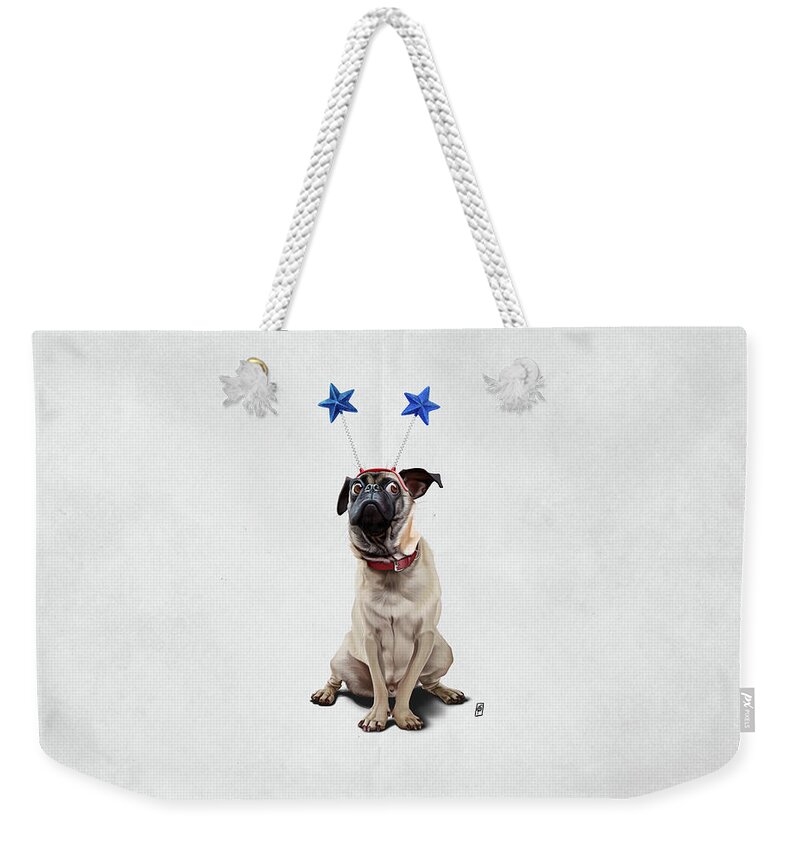 Illustration Weekender Tote Bag featuring the digital art A Pug's Life Wordless by Rob Snow
