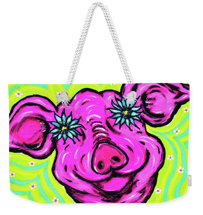 Animal Weekender Tote Bag featuring the painting Petals Pig by Meghan Elizabeth