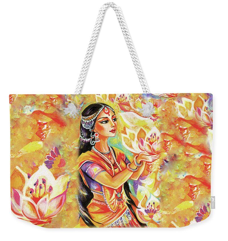 Indian Goddess Weekender Tote Bag featuring the painting Pray of the Lotus River by Eva Campbell