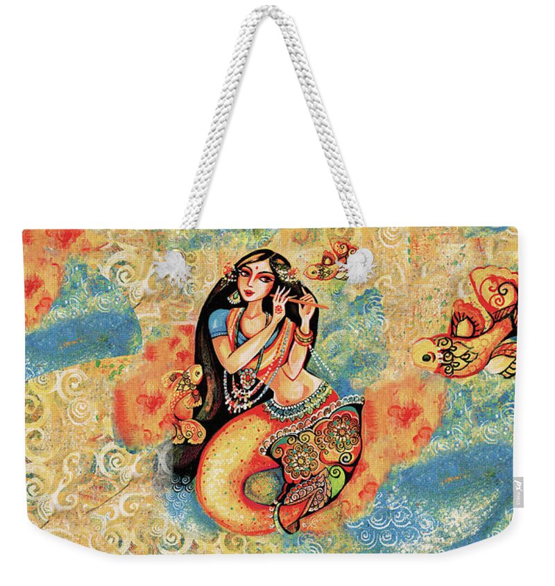 Sea Goddess Weekender Tote Bag featuring the painting Aanandinii and the Fishes by Eva Campbell