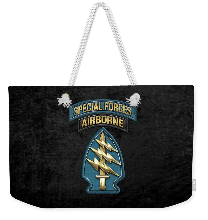 'military Insignia & Heraldry' Collection By Serge Averbukh Weekender Tote Bag featuring the digital art U. S. Army Special Forces - Green Berets S S I over Black Velvet by Serge Averbukh