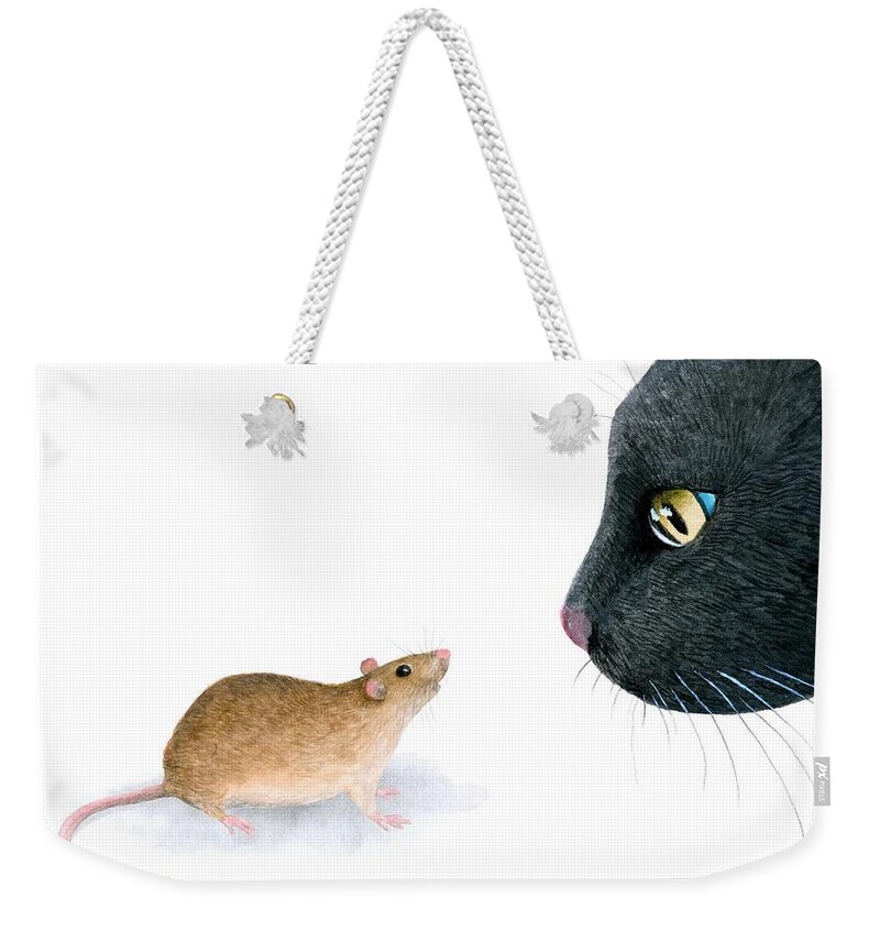 Cat Weekender Tote Bag featuring the painting Cat 604 by Lucie Dumas