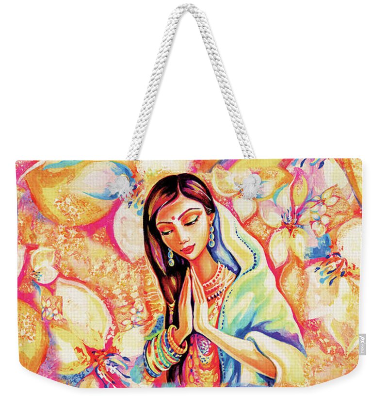 Praying Woman Weekender Tote Bag featuring the painting Little Himalayan Pray by Eva Campbell