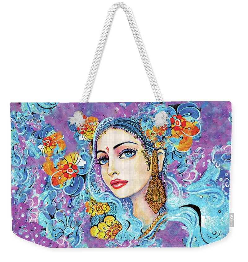 Indian Woman Weekender Tote Bag featuring the painting The Veil of Aish by Eva Campbell